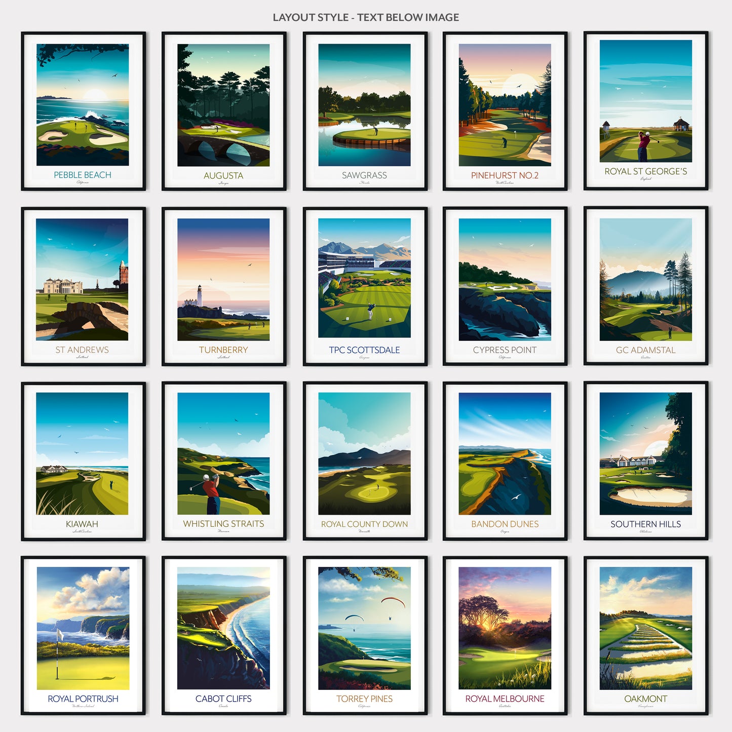 Golf Course Prints - Any 3 for 2 - Augusta, St Andrews, Pebble Beach, Scottsdale, Torrey Pines, Pinehurst, Kiawah...
