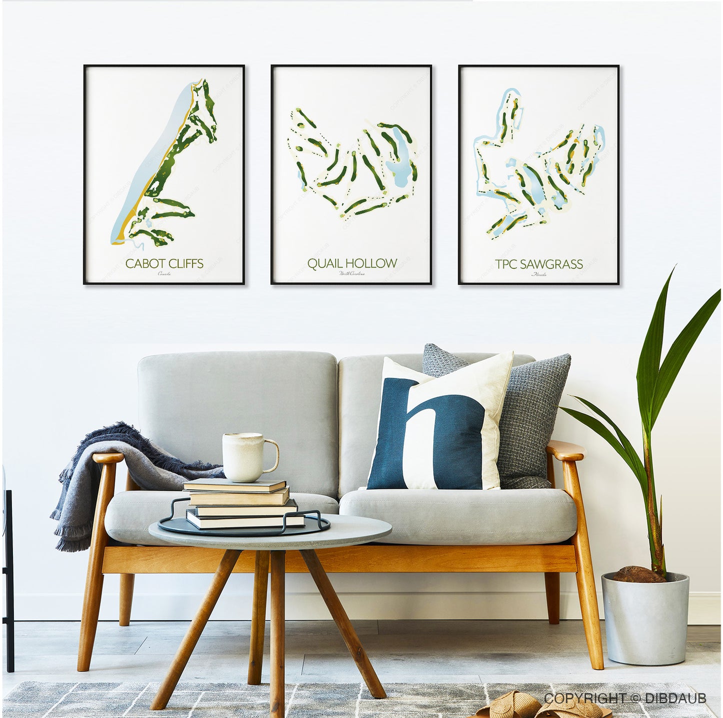 Golf Course Map Prints - Any 3 for 2 - World Famous Golf Courses including TPC Sawgrass, Augusta, St Andrews, Quail Hollow, Pebble Beach, Scottsdale, Pinehurst No.2...