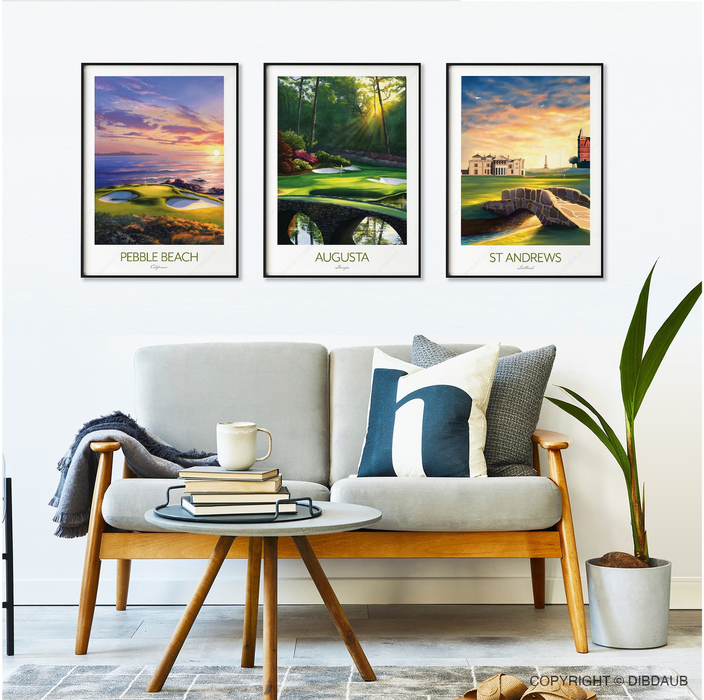 Augusta, St Andrews & Pebble Beach Golf Prints Set | Iconic Golf Course Wall Art Trio