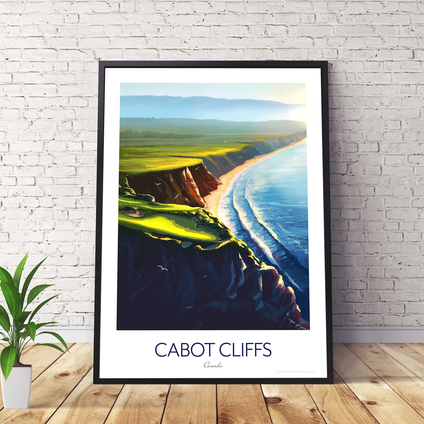Framed golf course print of Cabot Cliffs 16th hole, Canada.