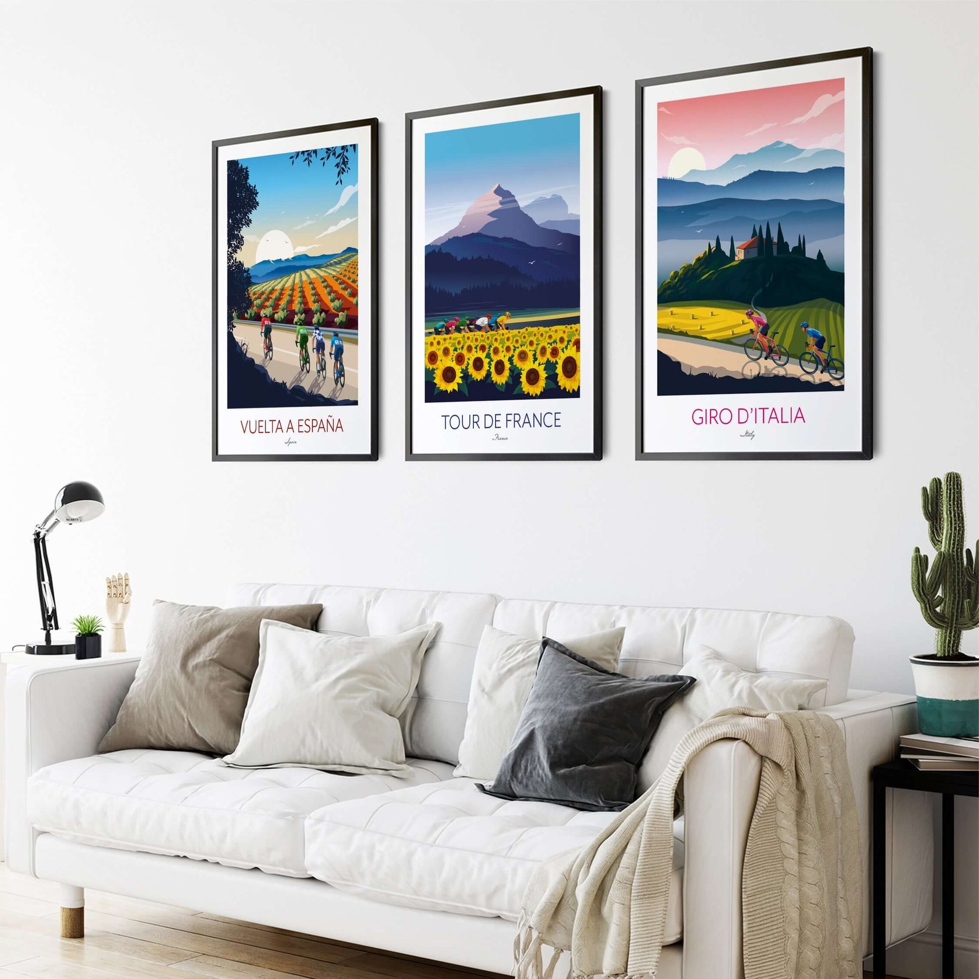 Cycling prints set of 3, Tour De France, Giro D'Italia, Vuelta a España.
