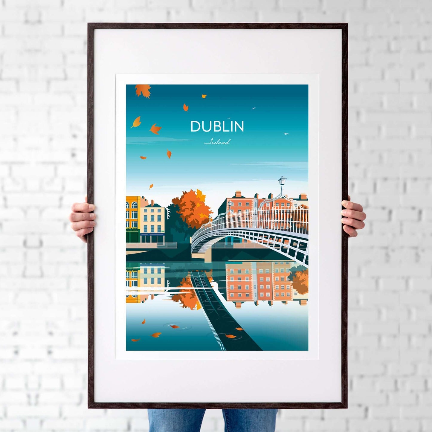 Dublin Art Print of the Ha'Penny Bridge, Leinster.