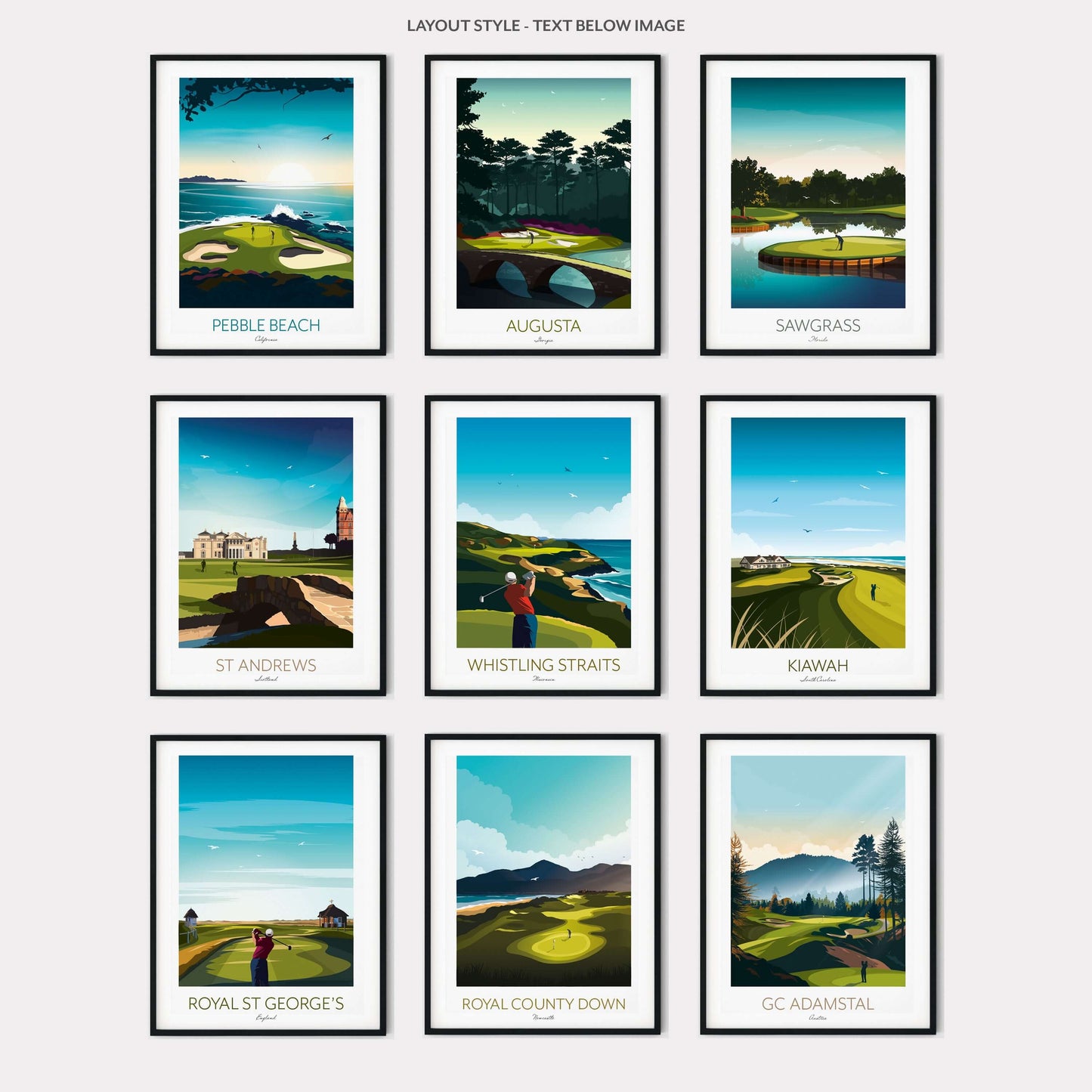 Golf Course Prints - Choose any 2 prints and SAVE 20% - Augusta, Pebble Beach, St Andrews, Sawgrass, Kiawah, Scottsdale