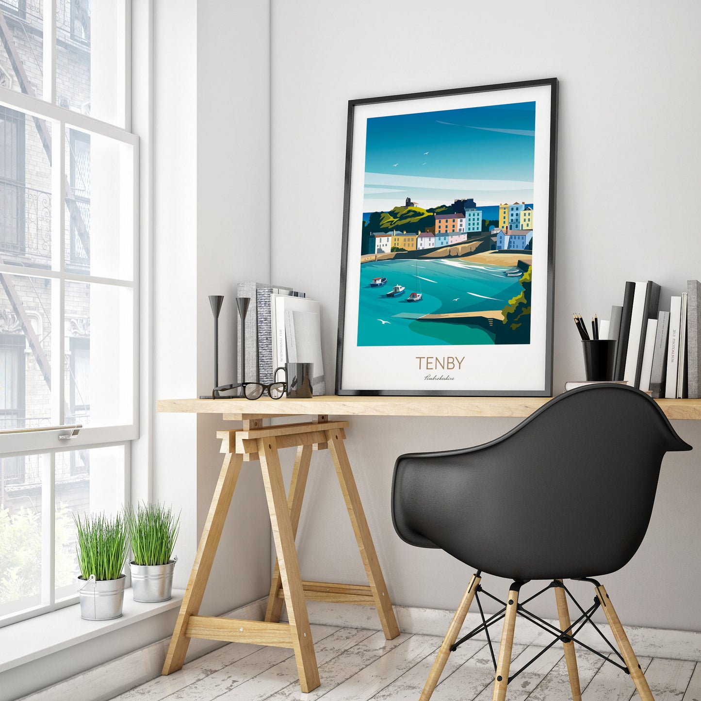Wales Print, Tenby Pembrokeshire. Home Office Wall Art.