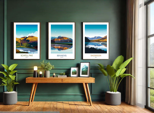 Three peaks challenge gift set of 3 framed prints.