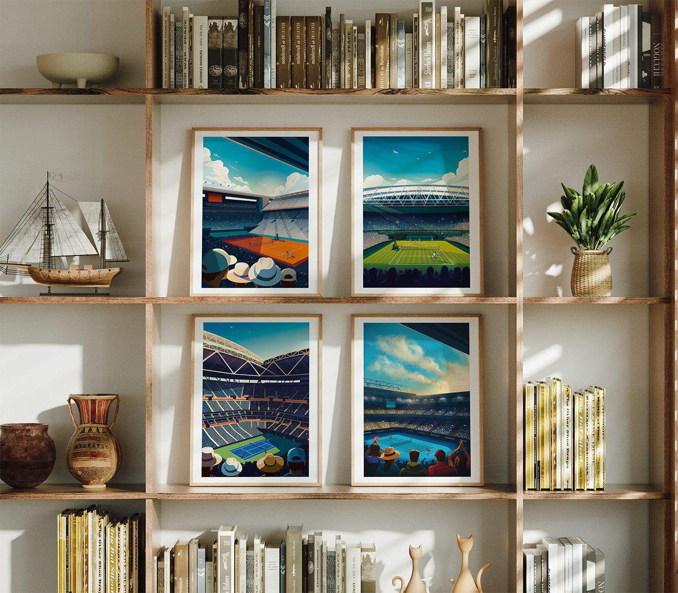 Grand slam tennis prints, set of 4.