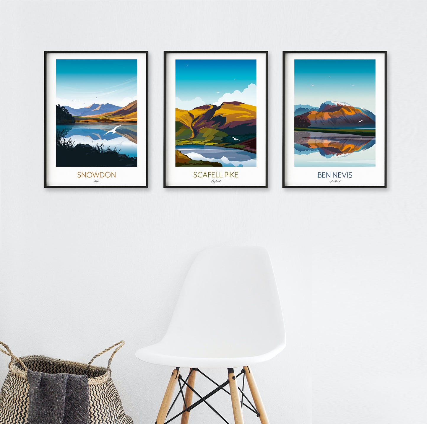 Three Peaks Challenge UK Gift - Personalised Climbing Prints of Snowdon, Scaffel Pike and Ben Nevis