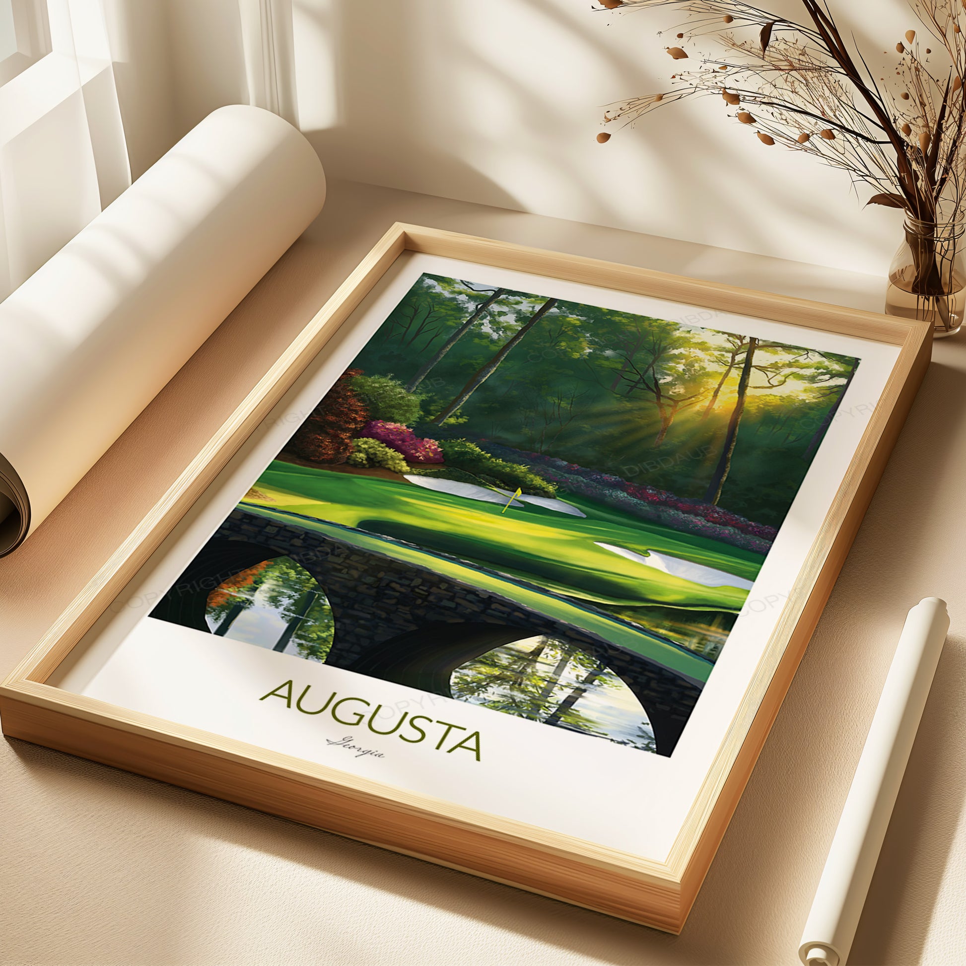 Framed fine art print of a Augusta golf course.