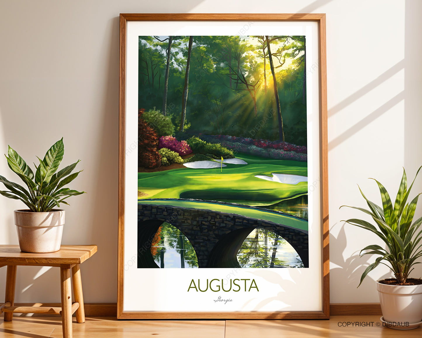 Augusta Golden Bell 12th hole golf print handcrafted Giclée framed wall art.