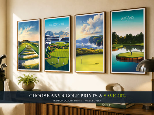Famous Golf Course Fine Art Prints Set of 4 | Choose Any 4 Iconic Golf Course Posters & Wall Art
