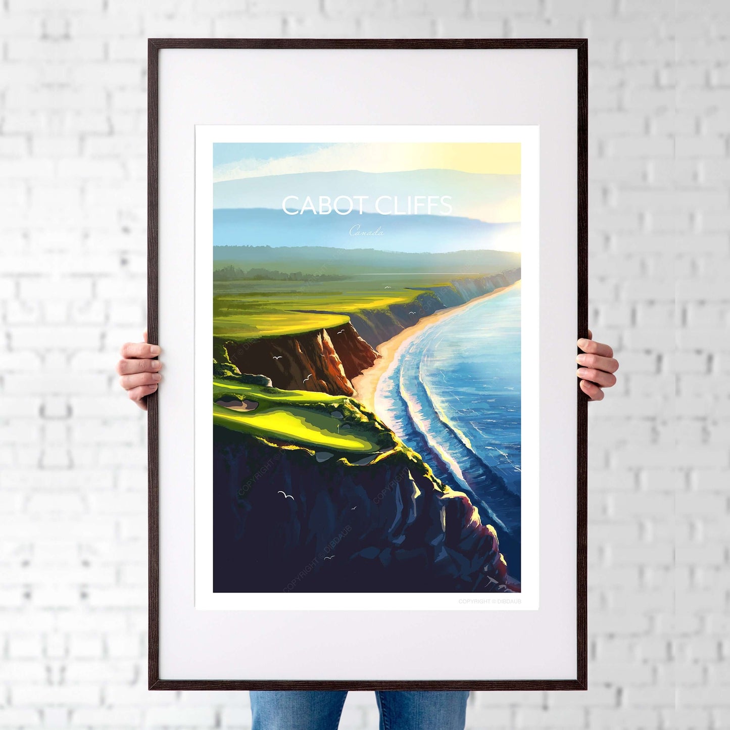 Framed golf course print of Cabot Cliffs.