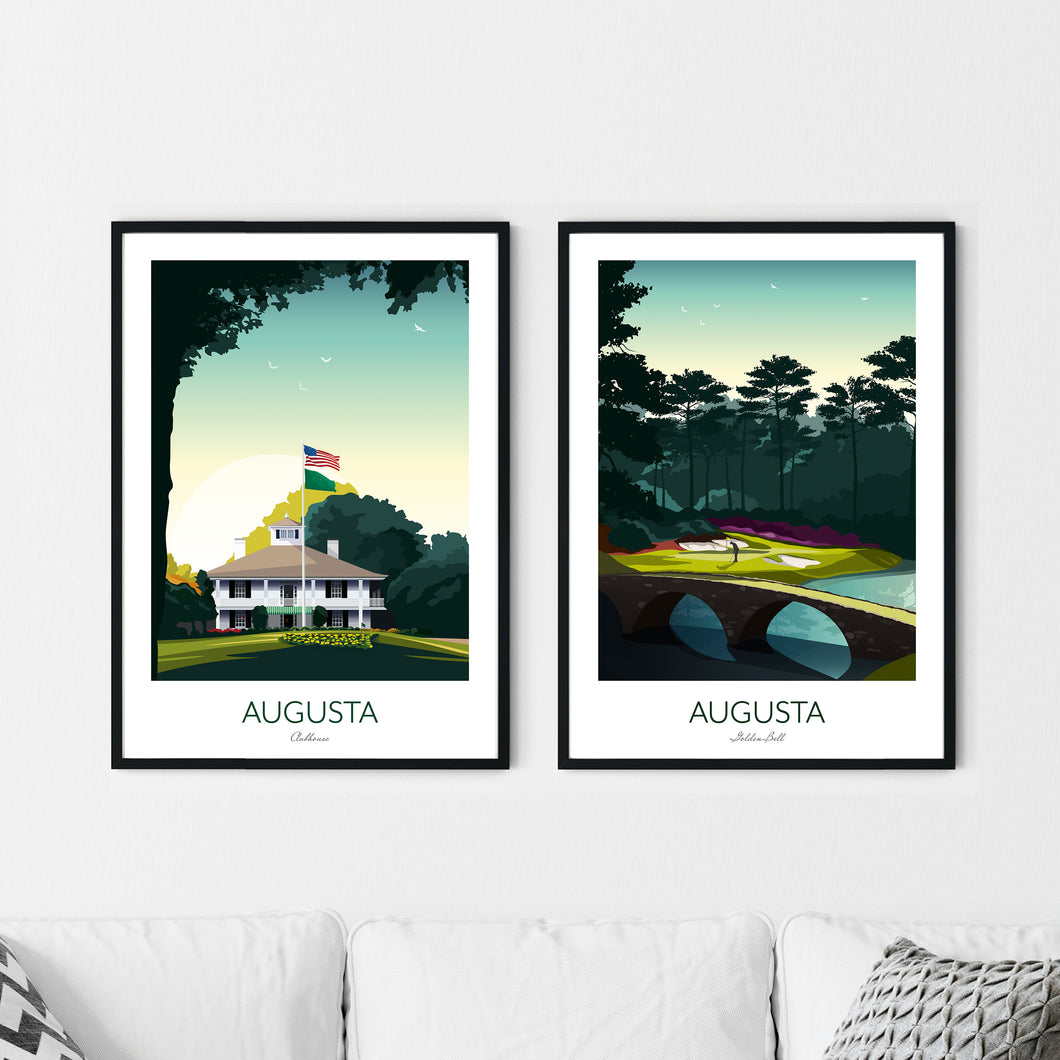 Golf Prints Augusta Masters Set of 2 - Golden Bell, Amen Corner, Clubhouse