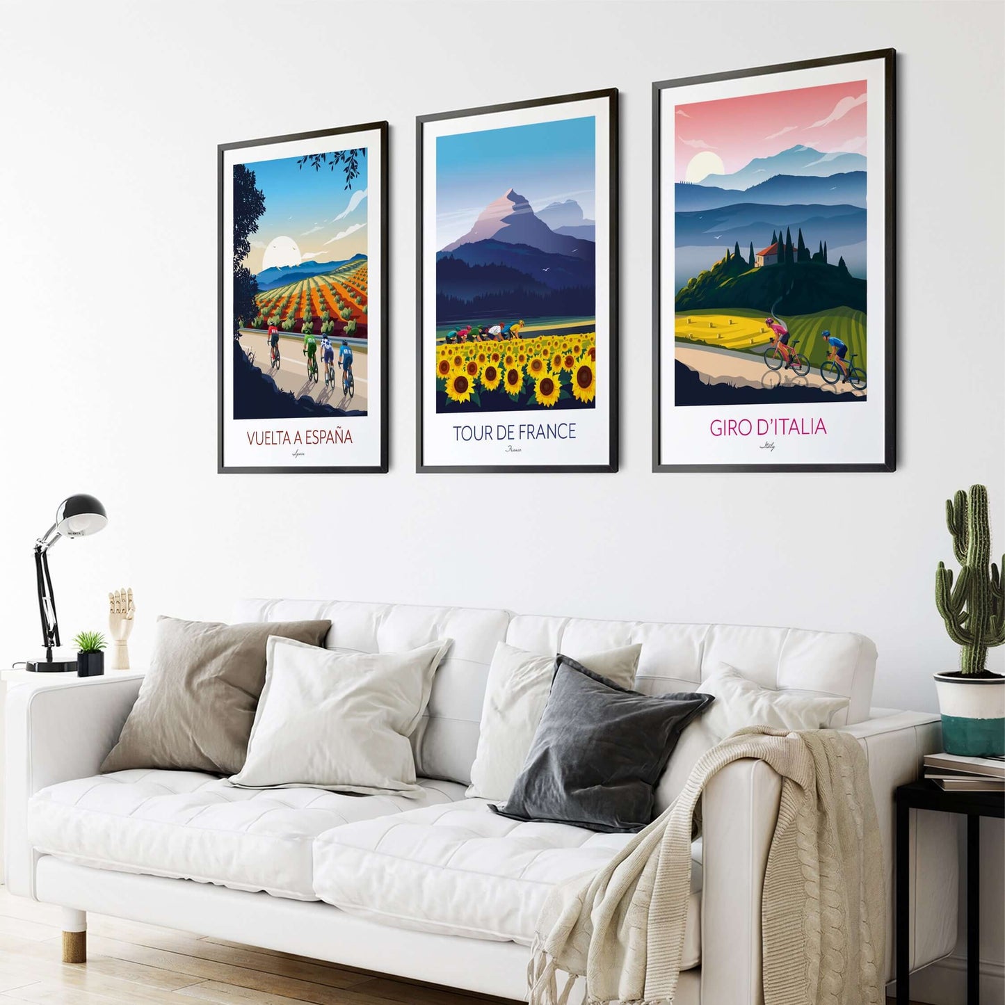 Cycling prints set of 3, Tour De France, Giro D'Italia, Vuelta a España.