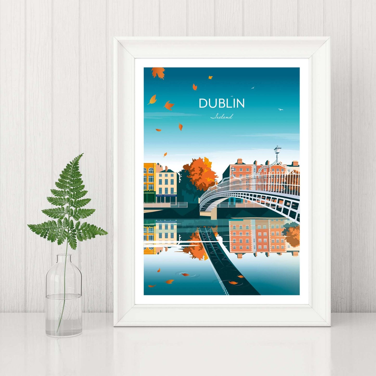 Irish Print of Dublin's Ha'penny Bride over the River Liffey.