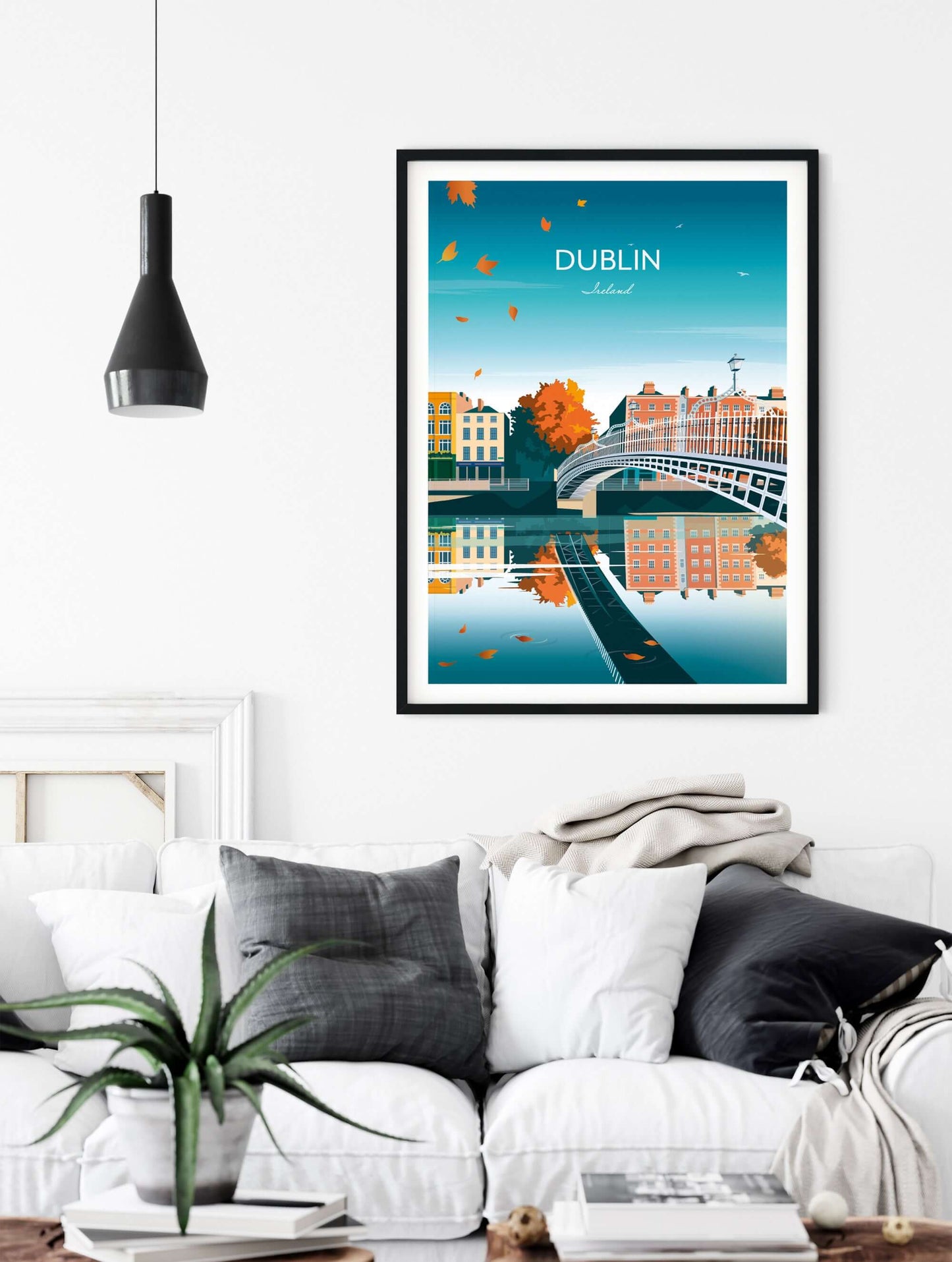 Irish Print of Dublin's Ha'penny Bride over the River Liffey.