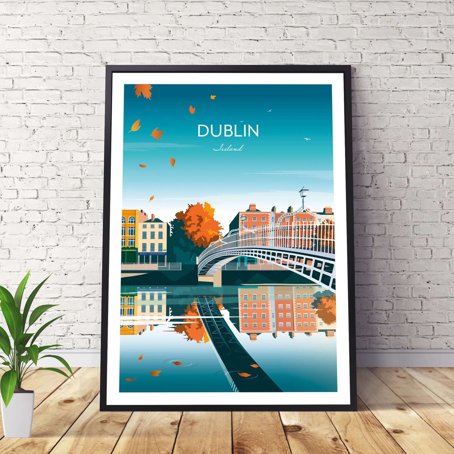 Irish Print of Dublin's Ha'penny Bride over the River Liffey.