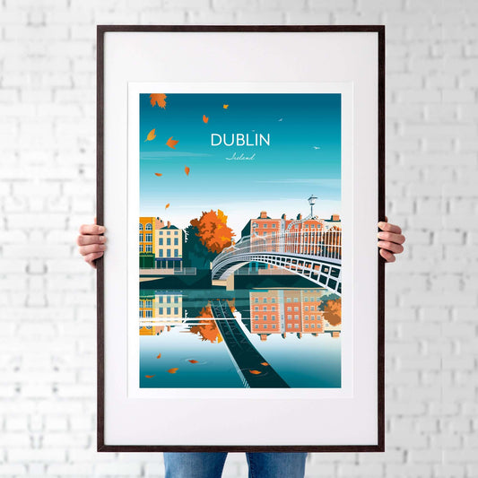 Dublin Art Print of the Ha'Penny Bridge, Leinster.
