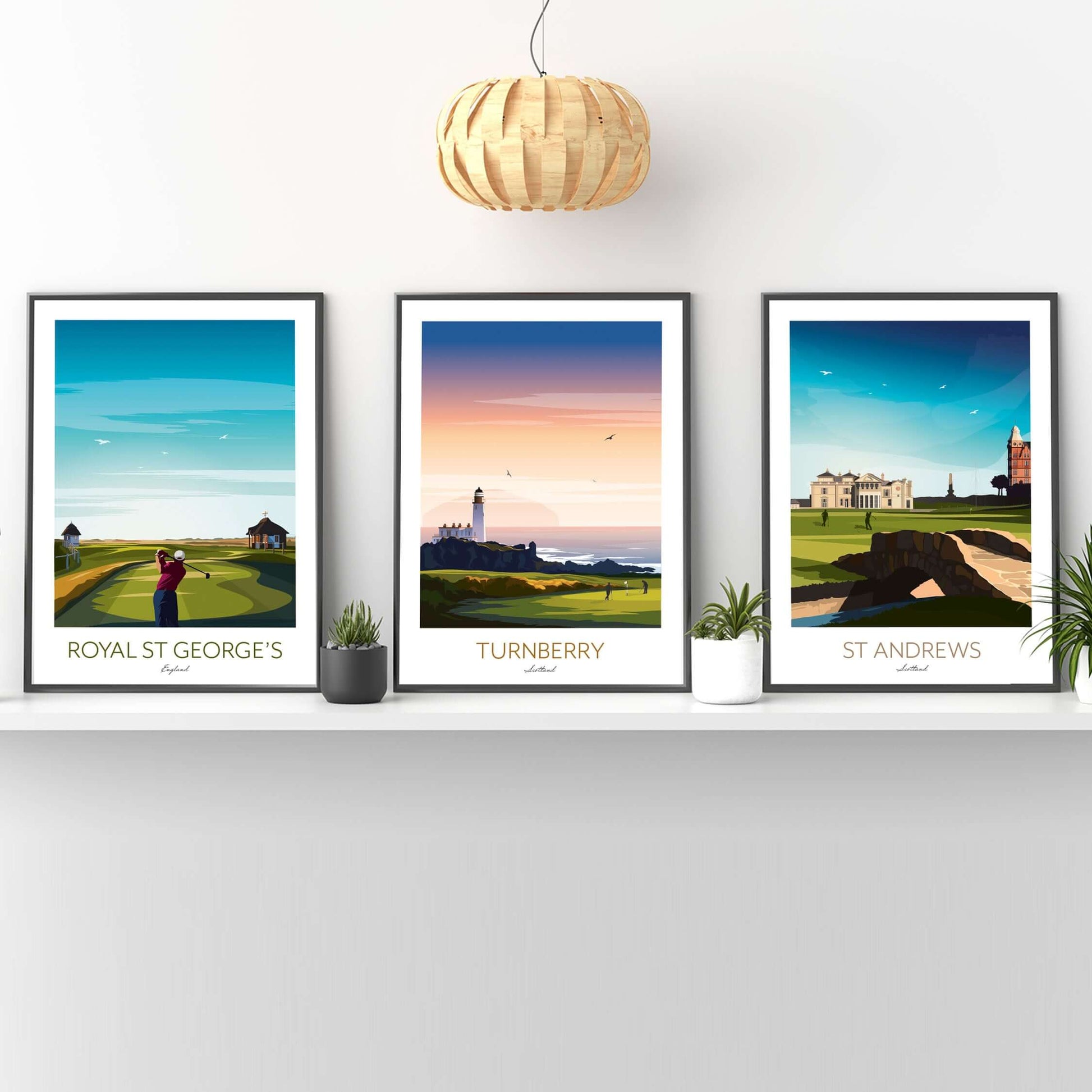 3 Golf Prints - Royal St Georges, Turnberry, St Andrews.