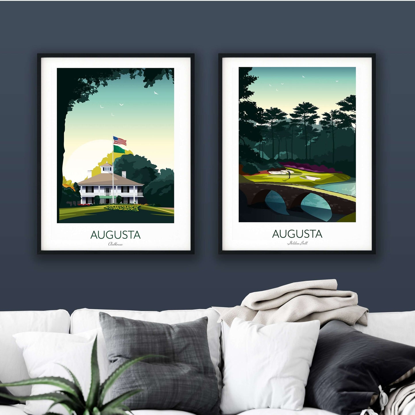 Golf Prints Augusta Masters Set of 2 - Golden Bell, Amen Corner, Clubhouse