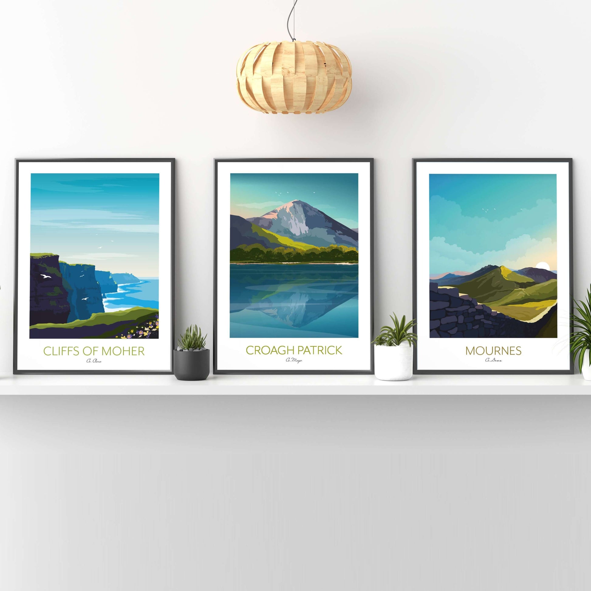 Ireland Set of 3 Prints Croagh Patrick, Cliffs of Moher, Mournes