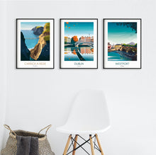 Load image into Gallery viewer, Irish Wall Art of Dublin, Westport and Carrick-a-Rede.
