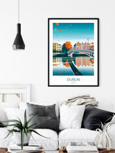 Load image into Gallery viewer, Dublin Print - Ha&#39;penny Bride on the River Liffey. Ireland Travel Poster.
