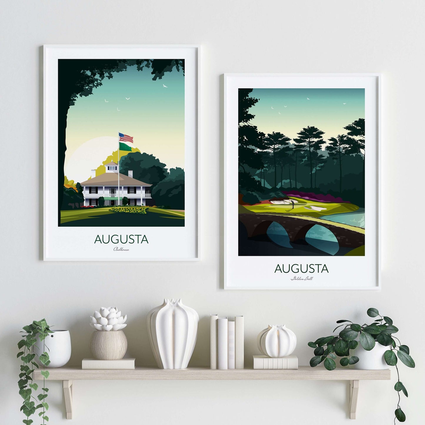 Golf Prints Augusta Masters Set of 2 - Golden Bell, Amen Corner, Clubhouse