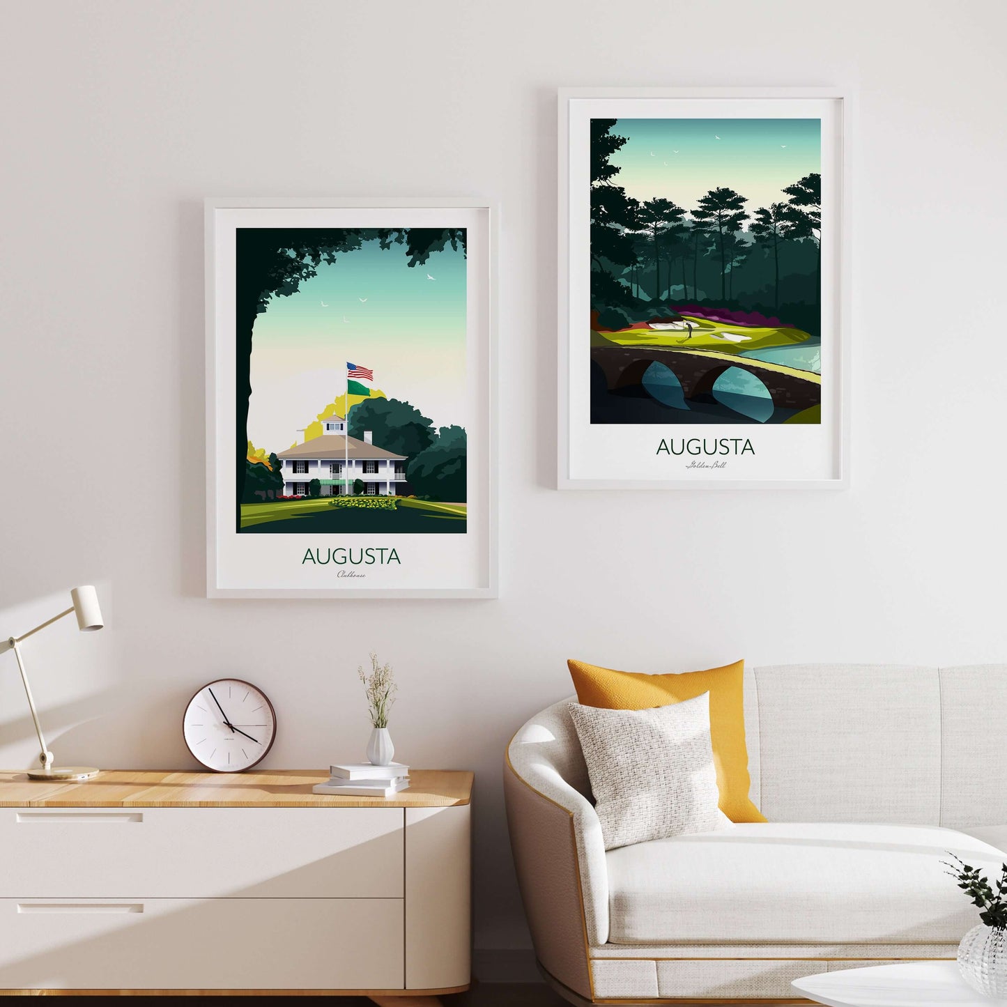 Golf Prints Augusta Masters Set of 2 - Golden Bell, Amen Corner, Clubhouse