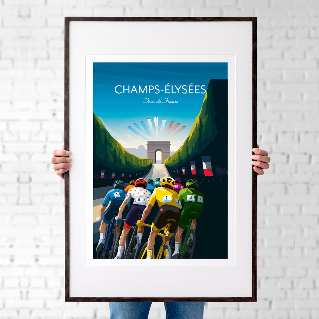 Tour de France cycling print of the Champs-Élysées, Paris. 