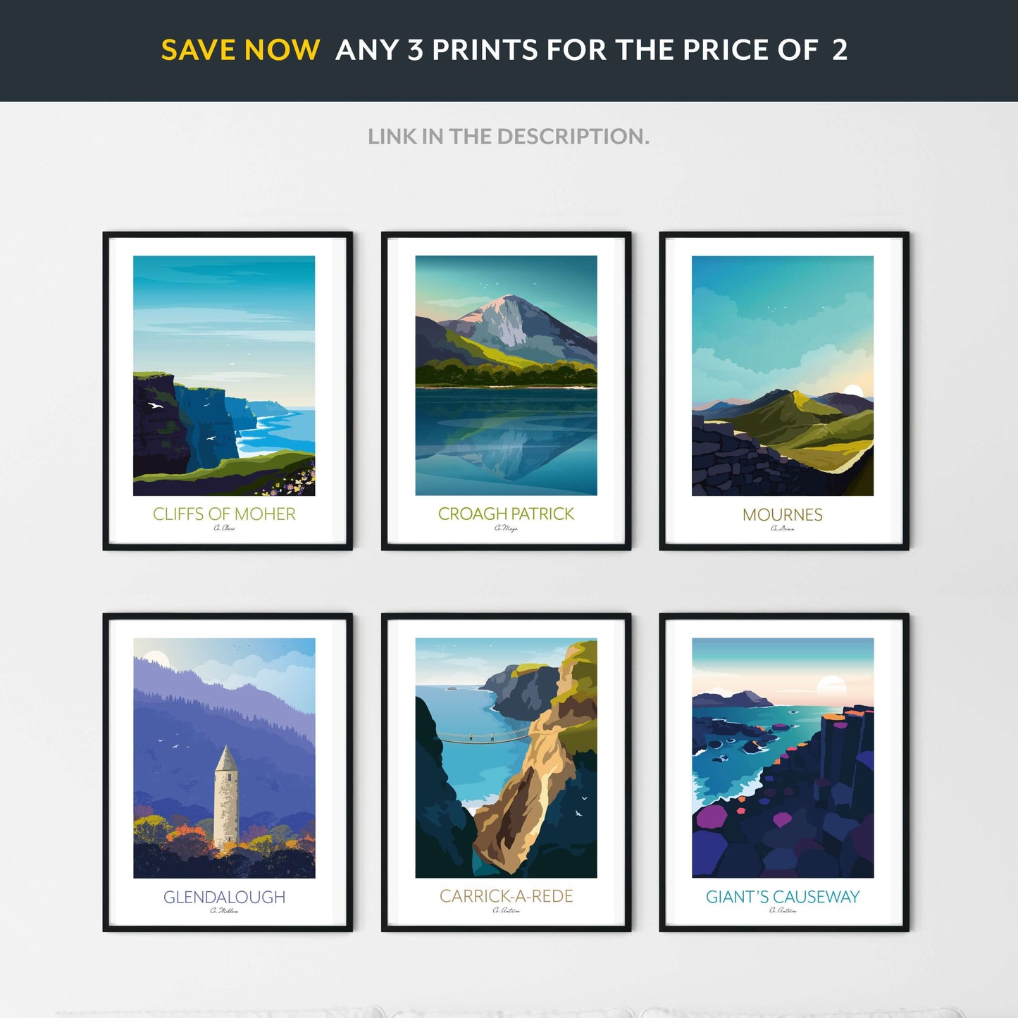 Set of 3 Ireland Wall Art Prints