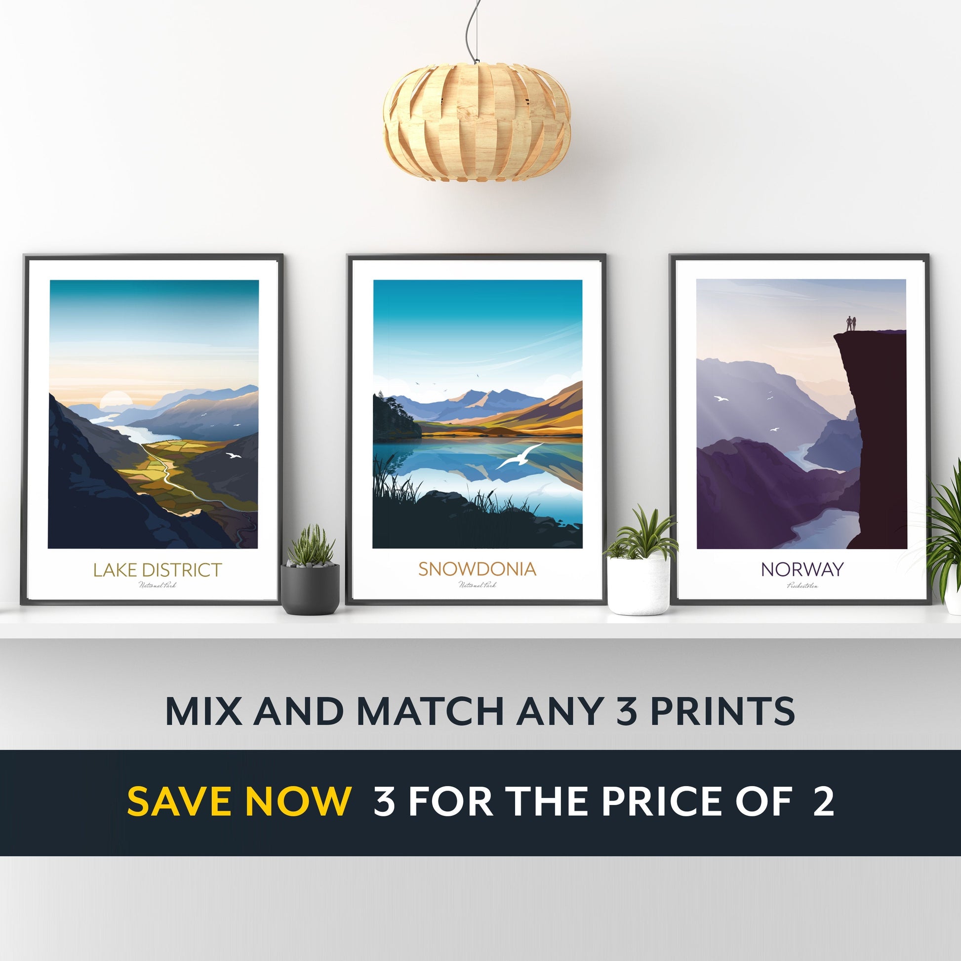 Set of 3 Wall Art Prints of UK National 