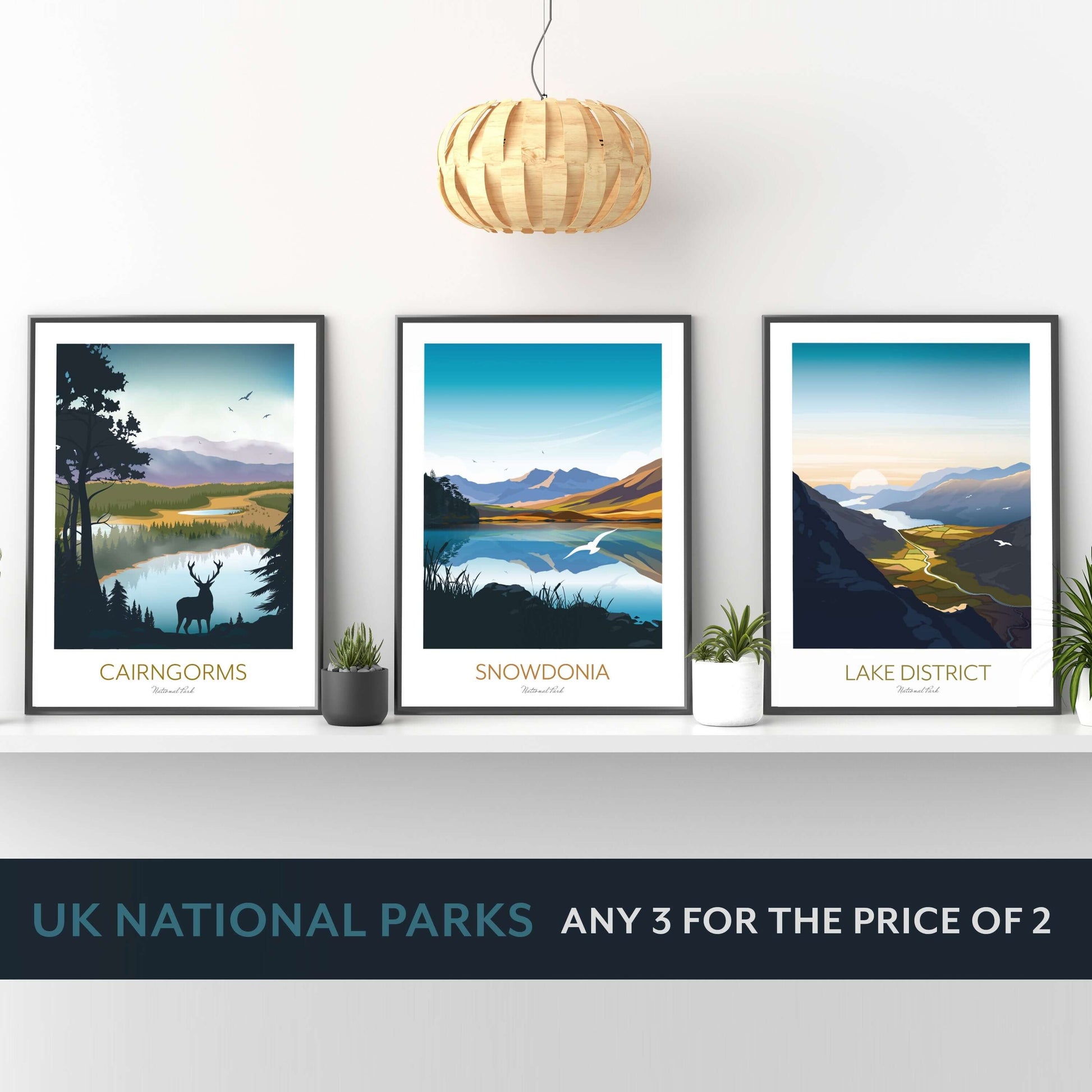 UK National Park Set of 3 Art Prints