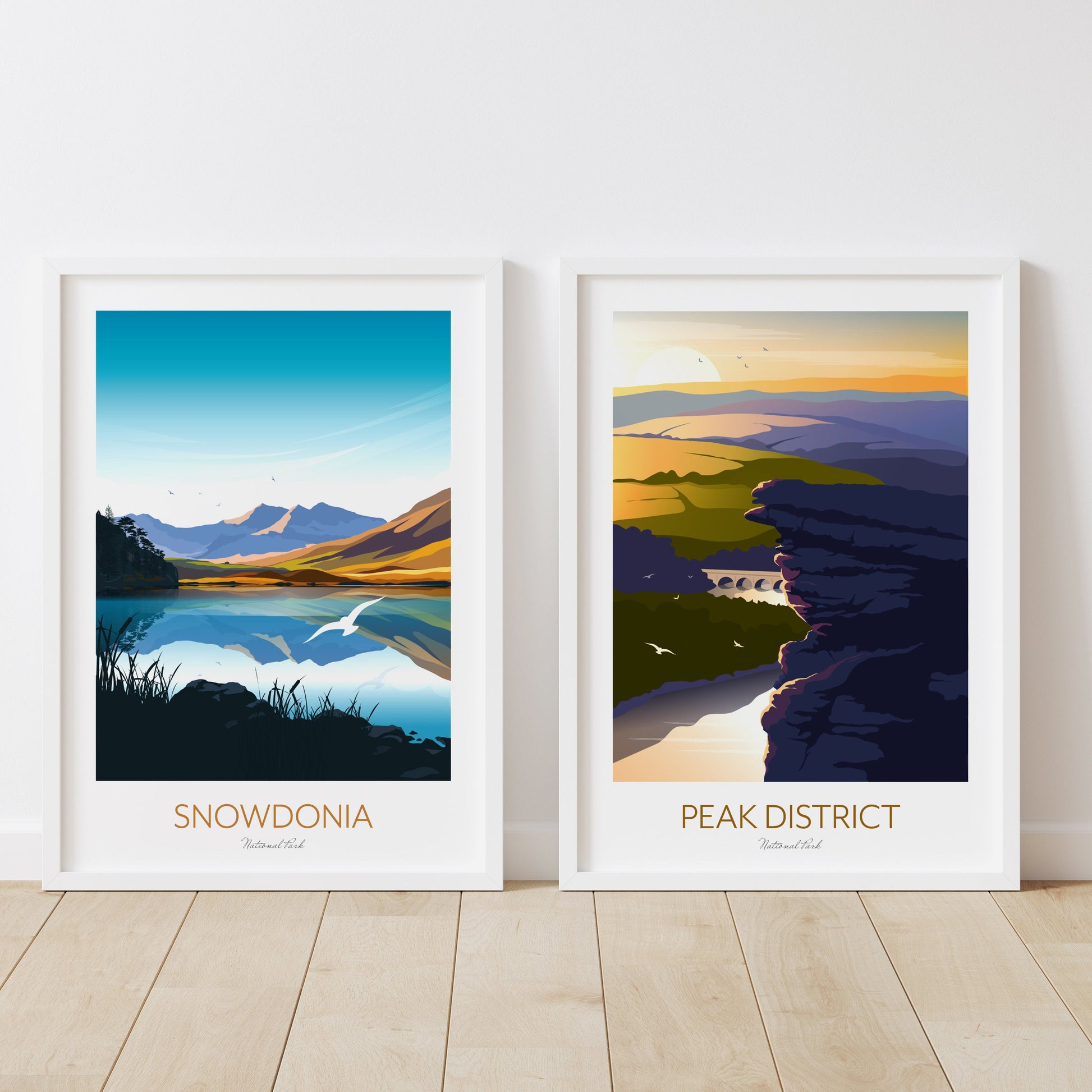 UK National Parks Set of 2 Prints Snowdonia and Peak District