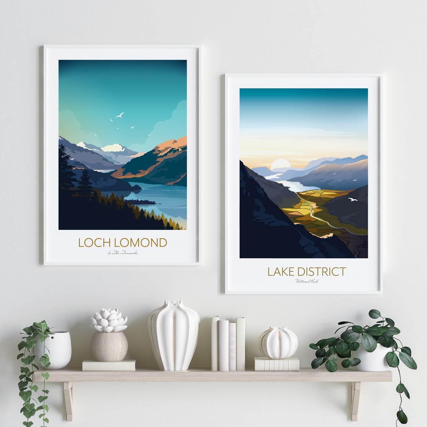 UK National Parks Set of 2 Prints Loch Lomond and Lake District