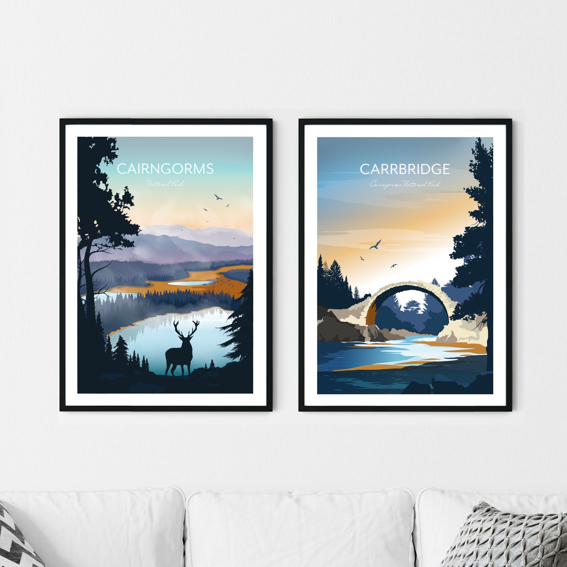 Cairngorms and Carrbridge Art Prints Set of 2